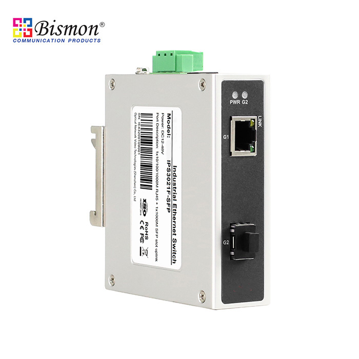 1Port PoE 10/100/1000Base-T to 1xSFP Fiber Industrial Switch